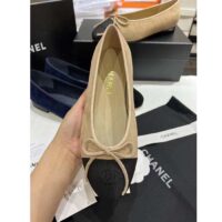 Chanel Women CC Ballet Flats Lambskin Beige Black 1 CM Heel (8)