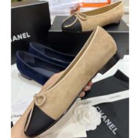 Chanel Women CC Ballet Flats Lambskin Beige Black 1 CM Heel (8)