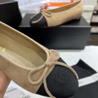 Chanel Women CC Ballet Flats Lambskin Beige Black 1 CM Heel (8)