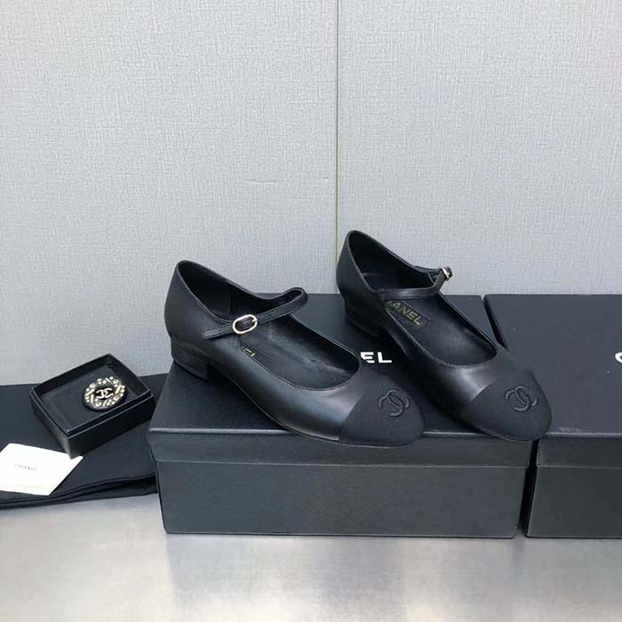 Chanel Women CC Mary Janes Calfskin Patent Calfskin Black 2 CM Heel