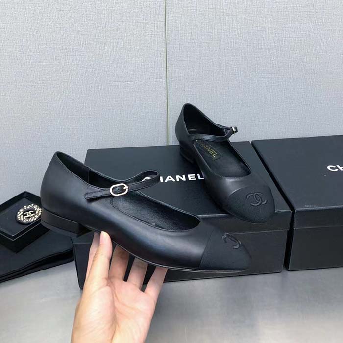 Chanel Women CC Mary Janes Calfskin Patent Calfskin Black 2 CM Heel