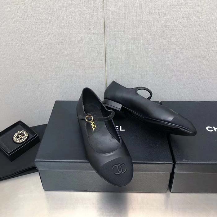 Chanel Women CC Mary Janes Calfskin Patent Calfskin Black 2 CM Heel