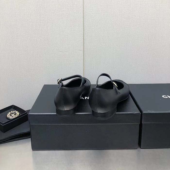 Chanel Women CC Mary Janes Calfskin Patent Calfskin Black 2 CM Heel