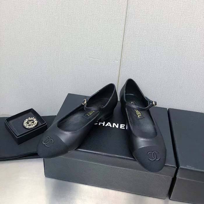 Chanel Women CC Mary Janes Calfskin Patent Calfskin Black 2 CM Heel
