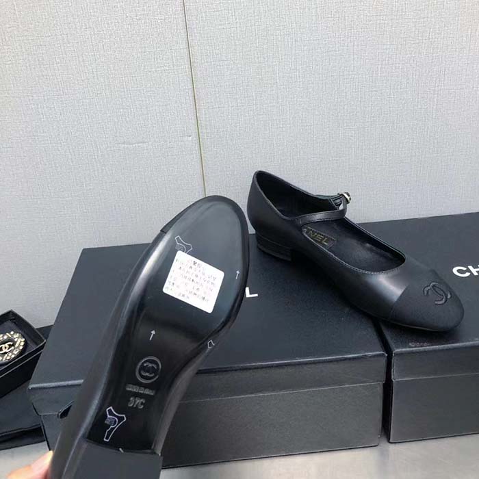 Chanel Women CC Mary Janes Calfskin Patent Calfskin Black 2 CM Heel