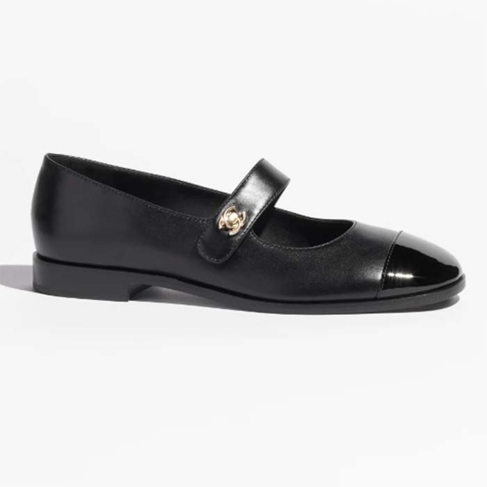 Chanel Women CC Mary Janes Calfskin Patent Calfskin Black 2 CM Heel