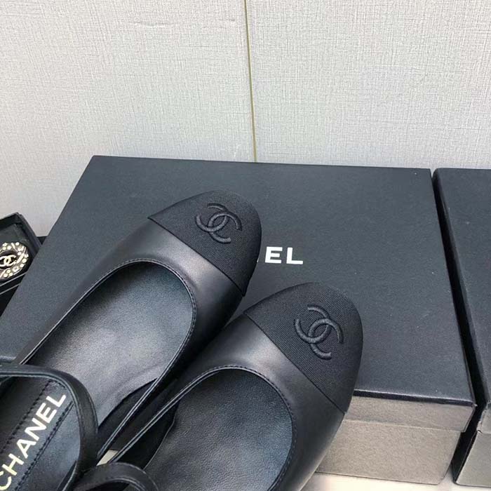 Chanel Women CC Mary Janes Calfskin Patent Calfskin Black 2 CM Heel
