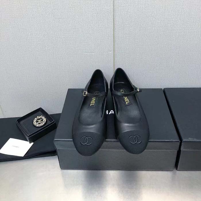 Chanel Women CC Mary Janes Calfskin Patent Calfskin Black 2 CM Heel