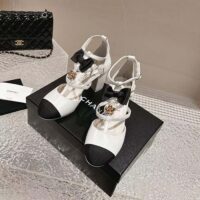 Chanel Women CC Mary Janes Lambskin Grosgrain White Black (11)