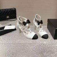 Chanel Women CC Mary Janes Lambskin Grosgrain White Black (11)