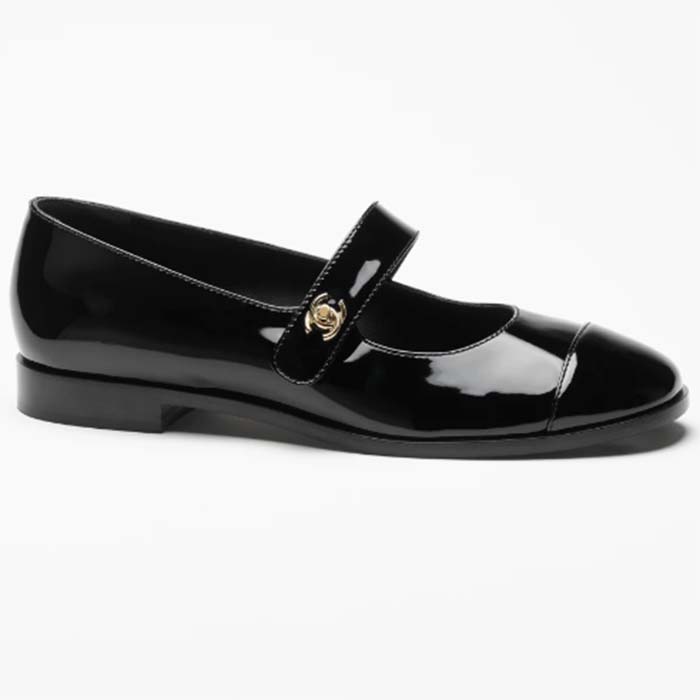 Chanel Women CC Mary Janes Patent Calfskin Black 2 CM Heel