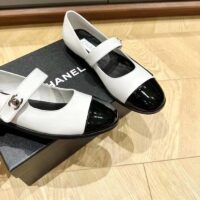 Chanel Women CC Mary Janes Patent Calfskin White Black 2 CM Heel (11)