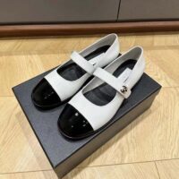 Chanel Women CC Mary Janes Patent Calfskin White Black 2 CM Heel (11)