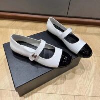 Chanel Women CC Mary Janes Patent Calfskin White Black 2 CM Heel (11)