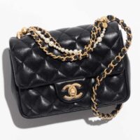 Chanel Women CC Mini Flap Bag Shiny Lambskin Imitation Pearls Black (11)