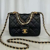 Chanel Women CC Mini Flap Bag Shiny Lambskin Imitation Pearls Black (11)