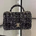 Chanel Women CC Mini Flap Bag Top Handle Sequin Tweed Black - Imagen 2