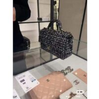 Chanel Women CC Mini Flap Bag Top Handle Sequin Tweed Black (9)