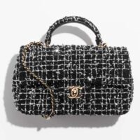 Chanel Women CC Mini Flap Bag Top Handle Sequin Tweed Black (9)