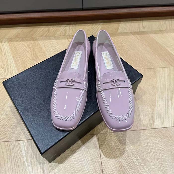 Chanel Women CC Moccasins Patent Calfskin Light Purple 1 CM Heel