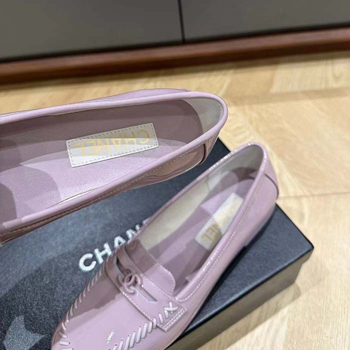 Chanel Women CC Moccasins Patent Calfskin Light Purple 1 CM Heel