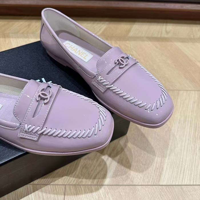 Chanel Women CC Moccasins Patent Calfskin Light Purple 1 CM Heel