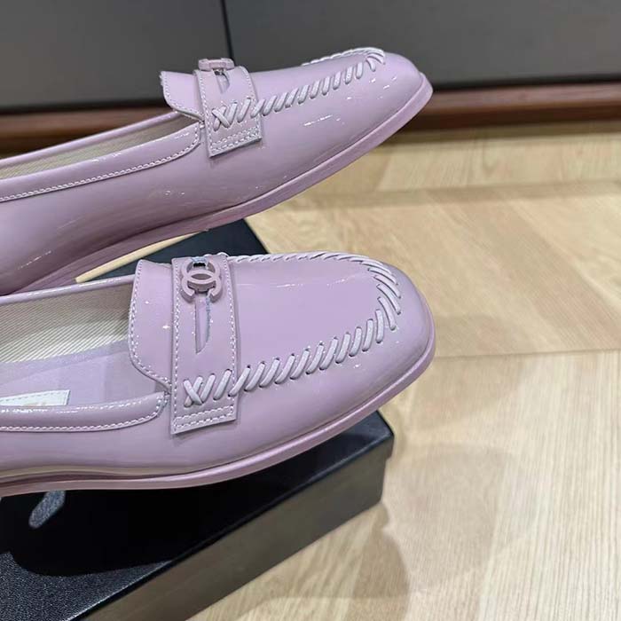Chanel Women CC Moccasins Patent Calfskin Light Purple 1 CM Heel