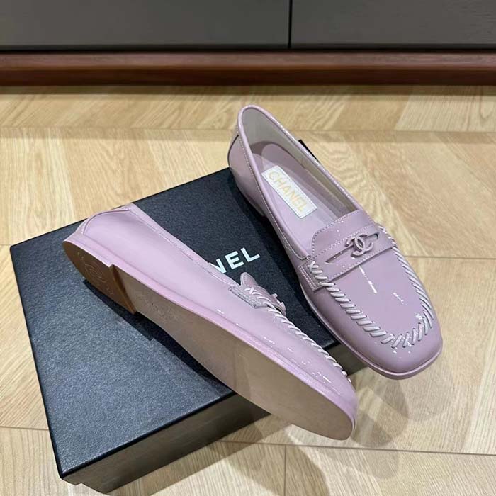 Chanel Women CC Moccasins Patent Calfskin Light Purple 1 CM Heel