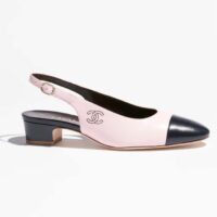 Chanel Women CC Slingbacks Calfskin Light Pink Dark Navy Blue (1)