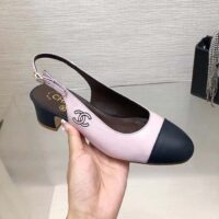 Chanel Women CC Slingbacks Calfskin Light Pink Dark Navy Blue (1)