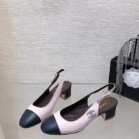 Chanel Women CC Slingbacks Calfskin Light Pink Dark Navy Blue (1)