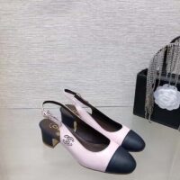 Chanel Women CC Slingbacks Calfskin Light Pink Dark Navy Blue (1)