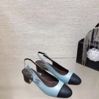 Chanel Women CC Slingbacks Calfskin Turquoise Dark Navy Blue (4)