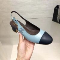 Chanel Women CC Slingbacks Calfskin Turquoise Dark Navy Blue (4)