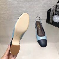 Chanel Women CC Slingbacks Calfskin Turquoise Dark Navy Blue (4)