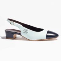 Chanel Women CC Slingbacks Calfskin Turquoise Dark Navy Blue (4)