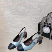 Chanel Women CC Slingbacks Calfskin Turquoise Dark Navy Blue (4)