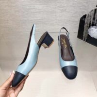 Chanel Women CC Slingbacks Calfskin Turquoise Dark Navy Blue (4)