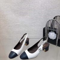 Chanel Women CC Slingbacks Calfskin White Dark Navy Blue (4)