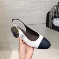 Chanel Women CC Slingbacks Calfskin White Dark Navy Blue (4)