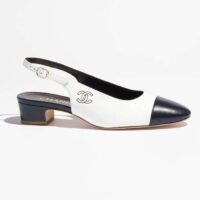 Chanel Women CC Slingbacks Calfskin White Dark Navy Blue (4)