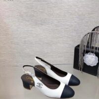 Chanel Women CC Slingbacks Calfskin White Dark Navy Blue (4)