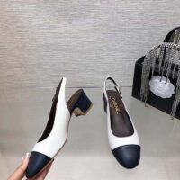 Chanel Women CC Slingbacks Calfskin White Dark Navy Blue (4)