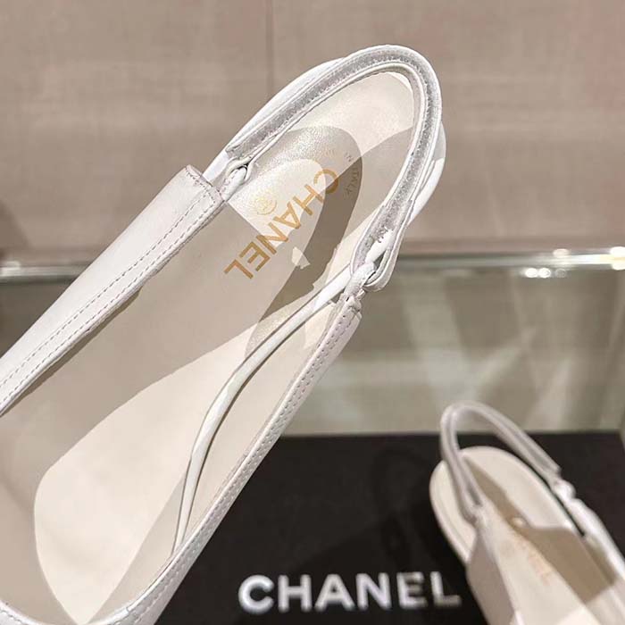 Chanel Women CC Slingbacks Lambskin Grosgrain White Black 1.5 CM Heel
