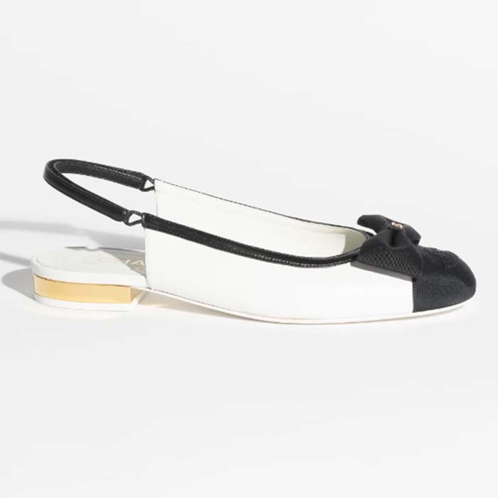 Chanel Women CC Slingbacks Lambskin Grosgrain White Black 1.5 CM Heel