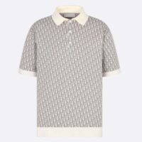 Dior CD Men Oblique Polo Shirt White Blue Brown Cotton Jacquard (10)