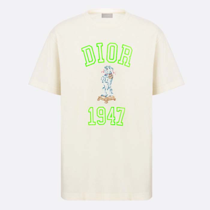 Dior CD Men Relaxed-Fit Bobby T-Shirt White Slub Cotton Jersey