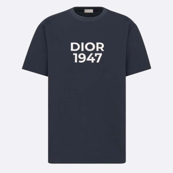 Dior CD Men Relaxed-Fit T-Shirt Navy Blue Cotton Jersey