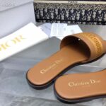 Dior CD Unisex Dway Slide Camel Calfskin Embroidered Cotton - Image 6