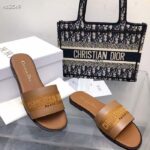 Dior CD Unisex Dway Slide Camel Calfskin Embroidered Cotton - Image 3